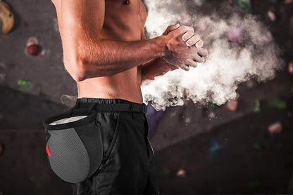 Rhino Valley Climbing Chalk Bag, No Leak Drawstring Chalk Bag with Adjustable Belt, Carabiner Clip and Zippered Pockets Chalk Bag for Climbing, Cross Fit, Weight Lifting & More