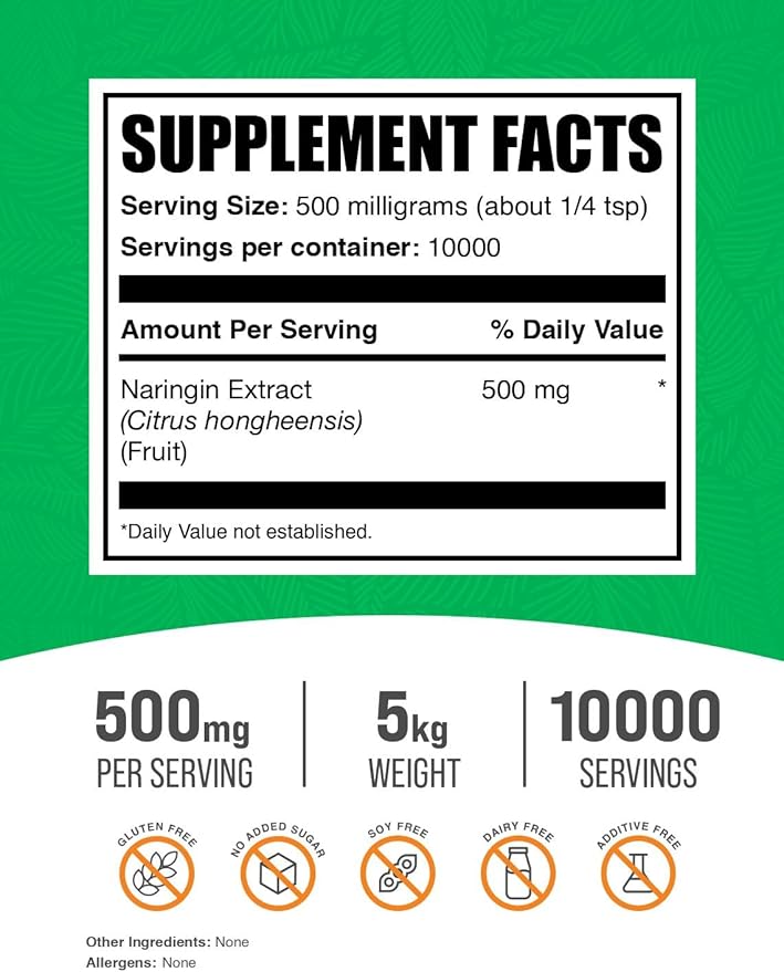 BulkSupplements.com Naringin Extract Powder - Sourced from Citrus Fruit, Naringin Supplement - Gluten Free, 500mg per Serving - 10000 Servings, 5kg (11 lbs) (Pack of 5)