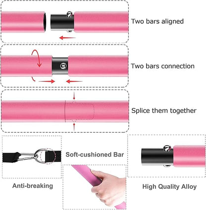 Pilates Bar Kit Perfect for Home Office Gym 4Pcs Resistance 3Pcs Adjustable 2Pcs Feet (10Pcs Set)