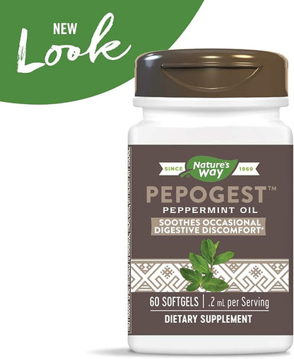 Nature's Way Pepogest Peppermint Oil, Soothes Occasional Gastrointestinal Discomfort*, 60 Softgels (Pack of 2)