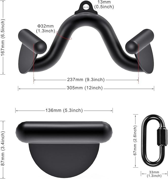 Kipika LAT Pull Down Bars Cable Machine Attachment, Rowing T-bar V-bar Set, Back Strength Training Handle Grips for Cable Machine Rowing Machine, 12" 20" 24" 28" 32" Five Sizes