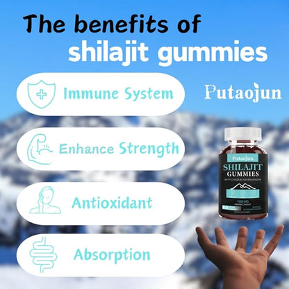 Shilajit Gummies for man & woman. Himalayan Shilajit or Shilajit Supplement. 3rd Party Tested.1000mg Pure Shilajit, 200mg Ashwagandha, 200mg Chaga,100mg Ginseng,100mg Saw Palmatto, 60mg Black Seed Oil