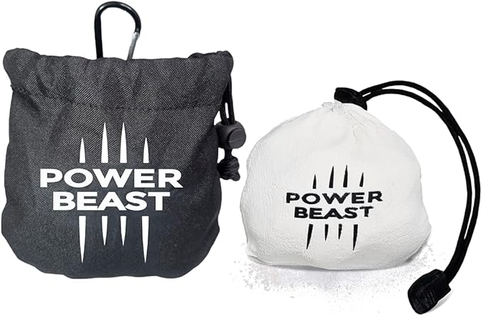 POWER BEAST Refillable Chalk Ball + Bag, Boulder Chalk, Sport Chalk, Gymnastics, Rock Climbing, Bouldering, Weightlifting, Climbing, Pole Dance, Bodybuilding, Tennis, Padel, Cross Training, Gym.