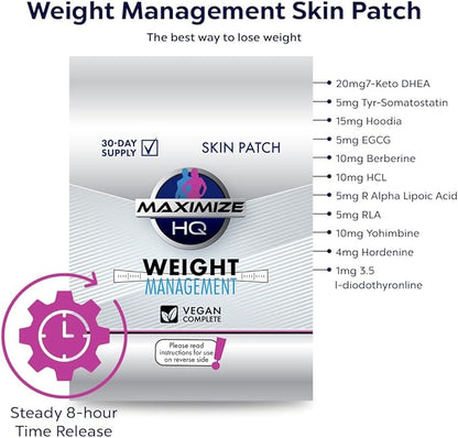 Weight Management Patches - Hoodia Appetite Suppressant - 7 Keto DHEA - 8 Hour Time-Release - Gluten Free