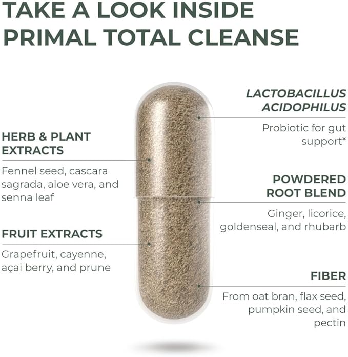Primal Harvest Full Body Detox Cleanse, Liver,Kidney,Gut,Bowel,Intestinal, & Stomach Cleanse, 60 Count Bottle