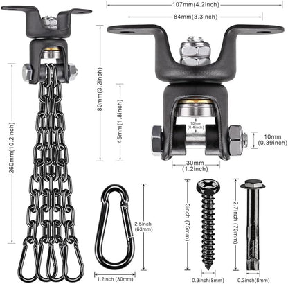 BeneLabel Heavy Duty Boxing Punching Bag Hanger with Chain, 800 LB Capacity, 360° Rotation Wood Beam Holder with 4 Chains and 4 Carabiners, 2 Wood Screws for Wooden Sets