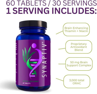 Youngevity Synaptiv™ Brain Support - 12 in1 - Ginkgo, Huperzine, Bacopa, Quercetin and More - with Potent Antioxidant Blend + Vitamins - 60 Count (Pack of 2)