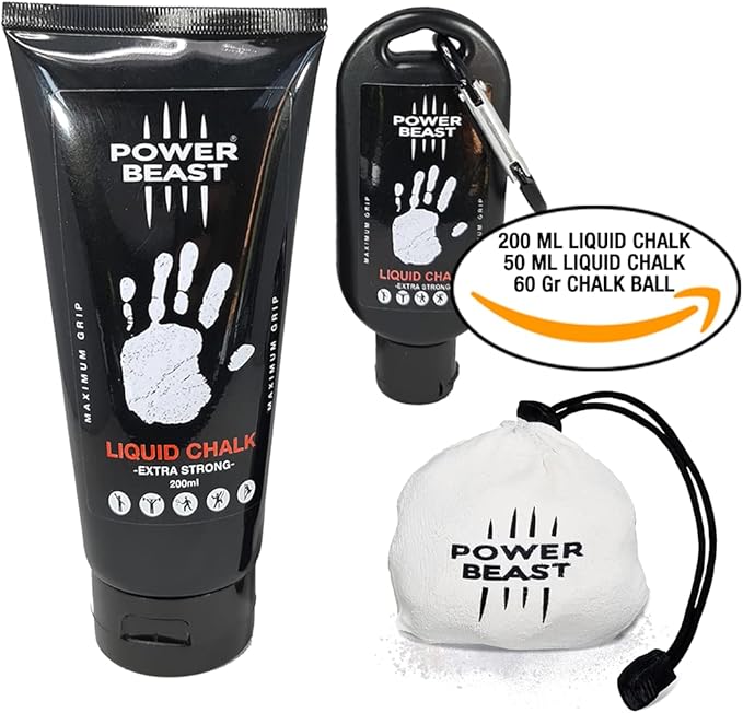 Power Beast Liquid Chalk Combo 200 + 50 ML + Chalk Ball 2.2 oz. Liquid Sports Chalk, Professional Hand Grip for Gym, Weightlifting, Rock Climbing, Gymnastics, Crossfit, Powerlifting, Pole Dance.