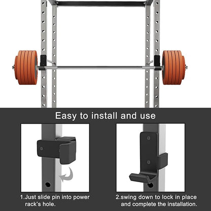 SELEWARE Solid Steel J Hooks for 2" x 2" or 3" x 3" Tube Power Cage with 1" or 5/8" Hole Squat Rack Attachment, J-Hook Barbell Holder for Power Rack, Set of 2