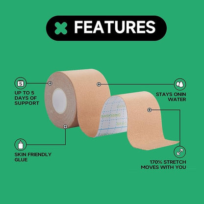 Kinesiology Tape for Knees | Sports Tape,Kinetic Tape, Elastic Athletic Tape for Protecting Knees, Shoulders | Waterproof Physio Tape and Hypoallergenic| 2" x 16 ft,Sky Blue