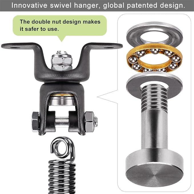 BeneLabel Heavy Duty Boxing Punching Bag Hanger Chain with Spring, 350 LB Capacity, 360° Rotation Wood Beam Holder with 4 Chains and 4 Carabiners, 2 Hexagon Wood Screws and 2 Expansion Screws.