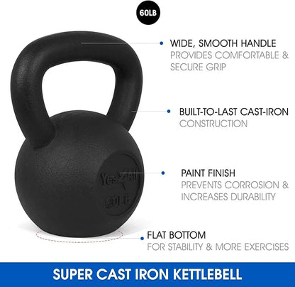Yes4All Kettlebell Adjustable/Cast Iron/Protective Base Solid Smooth