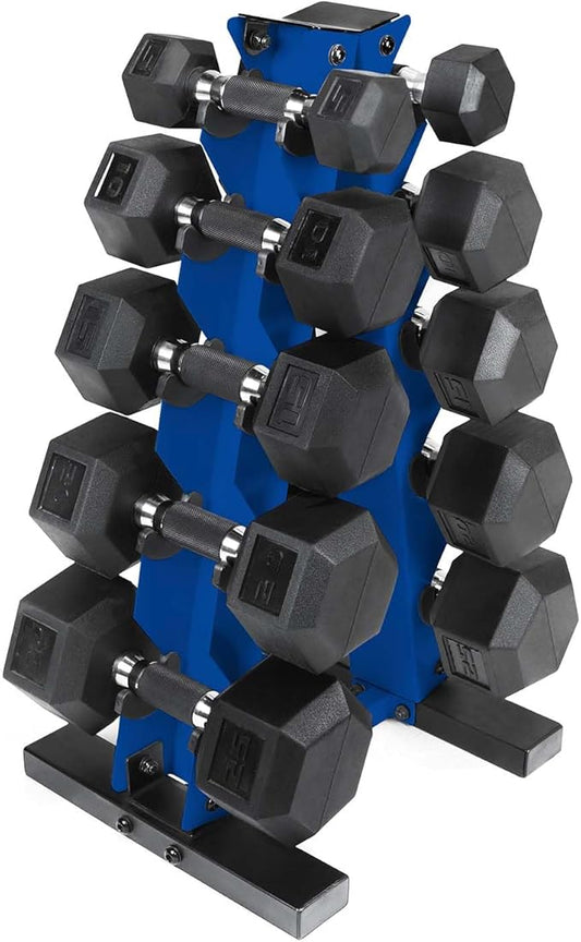 CAP Barbell 150 LB Coated Hex Dumbbell Weight Set with Vertical Rack | Multiple Options