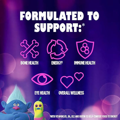 One A Day Kids Trolls Multivitamin Gummy, Kids Vitamins with Vitamins A, B6, B12, C, D, E, Zinc, Folic Acid and Biotin (Packaging May Vary), Trolls, 180 Count