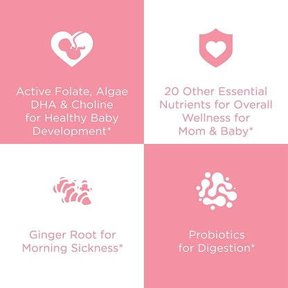 Hyland's Easy Morning Prenatal Multivitamin + Digestive Health & Morning Sickness Relief - 60 Vegan Capsules - with Folate, Choline, Zinc, Ginger Root, Prebiotics and Algae DHA