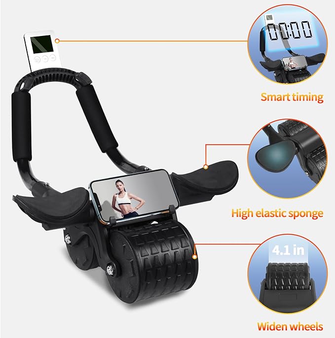 Ab Roller Wheel，with Timer Automatic Rebound Abdominal Wheel，Elbow Support Abs Roller Wheel Core Exercise Equipment