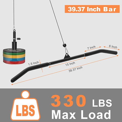SERTT 39.37 Inch LAT Pulldown Bar Attachment for Pulley Cable Machine, Curl Tricep Press Down Bar with Rubber Handle, LAT Pull Down Bar Accessories for Gym, Strength Workout, Muscle Building