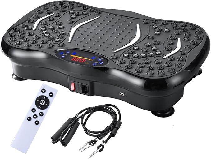 Vibration Plate Exercise Machine,Whole Body Workout Equipment for Weight Loss,Lymphatic Drainage Machine,Gyms Workout with Adjustable Speeds and Resistance Bands,Compact Vibration Platform for Home