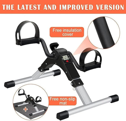 TABEKE Under Desk Bike Pedal Exerciser, Fully Assembled Folding Pedal Exerciser for Arm and Leg Workout, Portable Sitting Desk Cycle with LCD Screen Displays