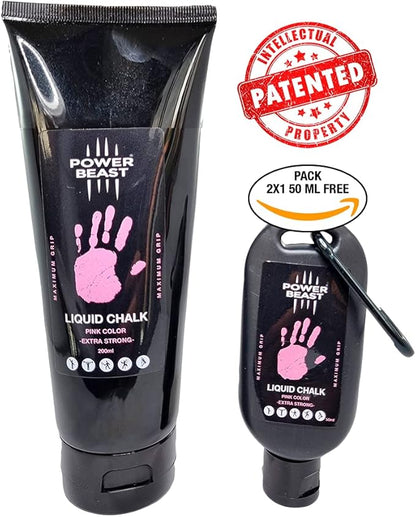 POWER BEAST Colored Liquid Chalk, 2 Bottles Combo of 200 + 50 ML, Liquid Sports Chalk, Free Professional Hand Grip for Gym, Weightlifting, Rock Climbing, Crossfit, Powerlifting, Pole Dance.