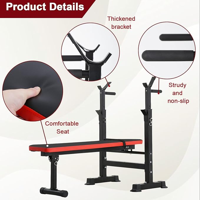 Weight Bench Adjustable Weight Bench Press Set with Squat Rack 660lbs Foldable Flat Incline Olympic Weight Bench Home Gym Exercise Training Machine for Men