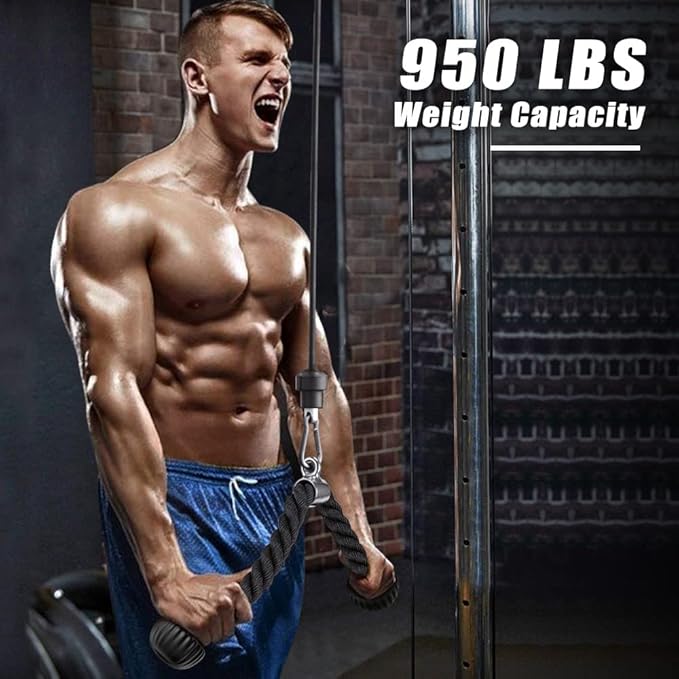 SELEWARE Tricep Rope W/Rubber Ends Cable Machine Attachments for Gym, 28”/36” Universal Triceps Pull Down Rope for Pulley System Home Gym Workout Fitness