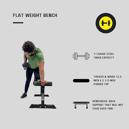HulkFit Heavy-Duty Flat Workout Weight Bench & Adjustable