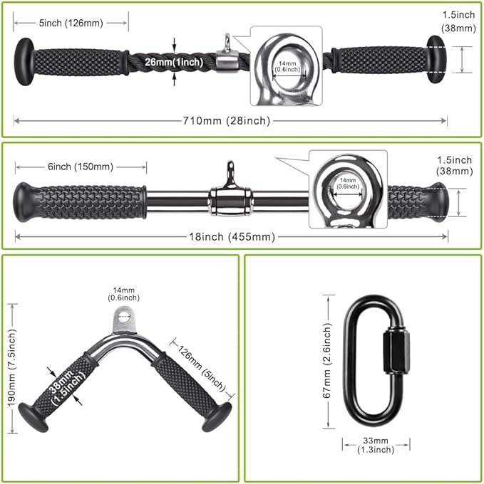 Kipika Tricep Pull Down Attachment, Cable Machine Accessories for Home Gym, Cable Machine Attachments Pulley System Gym, LAT Pull Down Attachment Weight Fitness