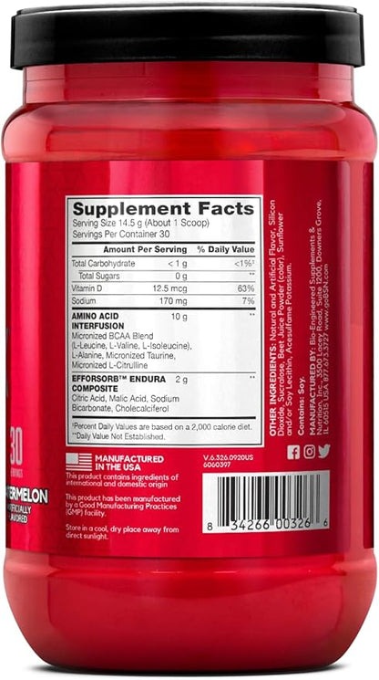 BSN Amino X Muscle Recovery & Endurance Powder with BCAAs, Intra Workout Support, 10 Grams of Amino Acids, Keto Friendly, Caffeine Free, Flavor: Watermelon, 30 Servings (Packaging May Vary)