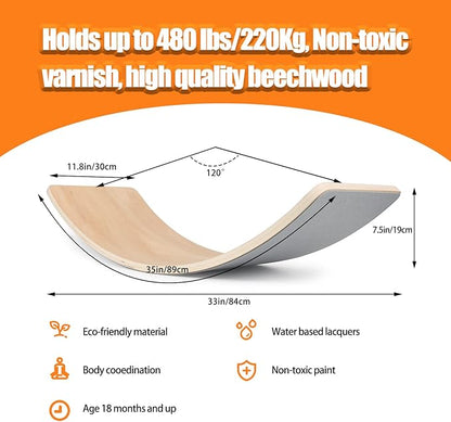 Wobble Balance Board for kids Toddler Open Ended Learning, 35 Inch Natural Wood Rocker Board for Children's Room Yoga Classroom