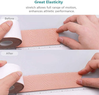OBTANIM 2 Rolls Waterproof Breathable Kinesiology Tape, Athletic Elastic Kneepad Muscle Pain Relief Knee Taping for Gym Fitness Running Tennis Swimming (Pink)