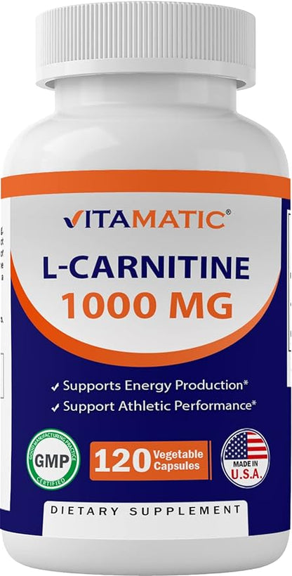 Vitamatic L-Carnitine Fumarate 1000 mg - 120 Vegetable Capsules (3 Bottles)