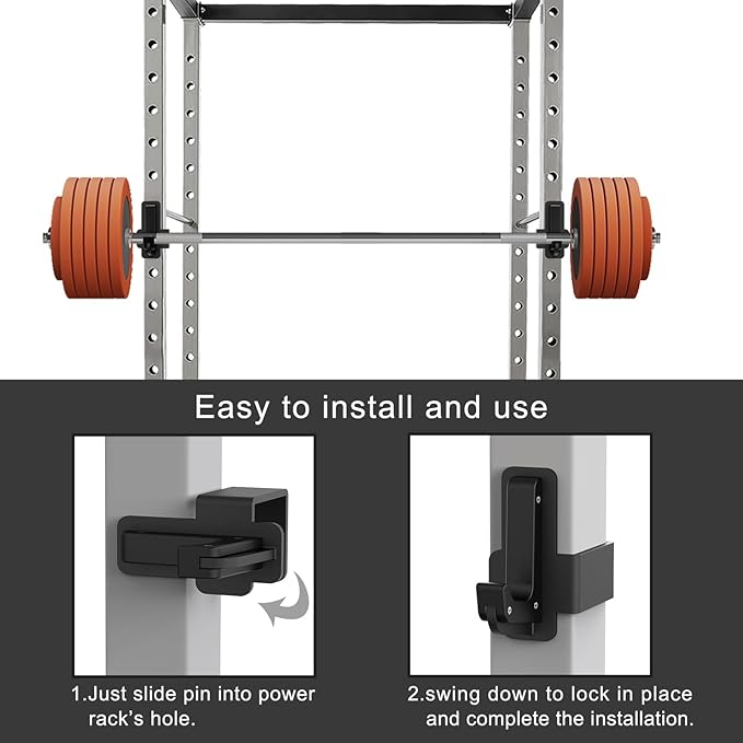 SELEWARE Solid Steel J Hooks for 2" x 2" or 3" x 3" Tube Power Cage with 1" or 5/8" Hole Squat Rack Attachment, J-Hook Barbell Holder for Power Rack, Set of 2