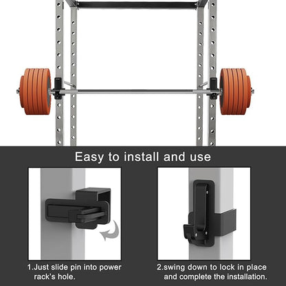 SELEWARE Solid Steel J Hooks for 2" x 2" or 3" x 3" Tube Power Cage with 1" or 5/8" Hole Squat Rack Attachment, J-Hook Barbell Holder for Power Rack, Set of 2