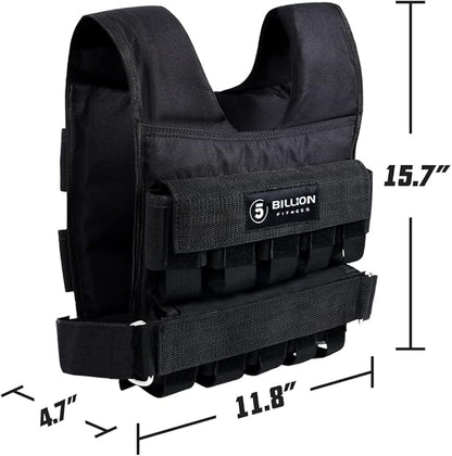 Adjustable Weighted Vest 0-44lbs,5BILLION Weight Vest with Solid Bar Weights,Body Weight Vest for Men Women,Strength Training Workout Vest for Running Pushups Squats,Pockets On the Back and Front