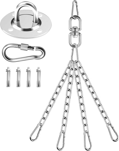 360 Rotation Heavy Bag Chain, Punching Bag Hanger With Stainless Steel Swivel Chain and 4 Snap Hooks, Mount for Hammock, Gym Swing, Yoga Swing, Trapeze