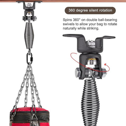 BeneLabel Heavy Duty Boxing Punching Bag Hanger Chain with Spring, 350 LB Capacity, 360° Rotation Wood Beam Holder with 4 Chains and 4 Carabiners, 2 Hexagon Wood Screws and 2 Expansion Screws.