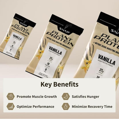 Snap Supplements 100% Plant Based Protein Powder Stick Packs with Nitric Oxide Booster (10 Pack, Vanilla)