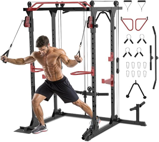 Fitness Reality Squat Rack Power Cage with Optional LAT Pulldown, Cable Crossover