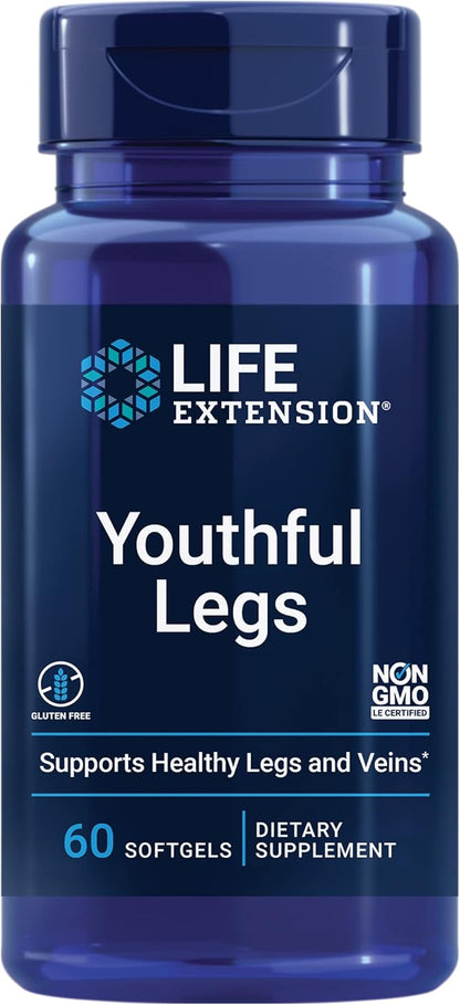 Life Extension Youthful Legs - Healthy Vein and Leg Support Supplement for Women - Advanced Formula For Circulation in Leg Veins- Non-GMO, Gluten-Free - 60 Counts