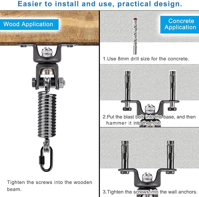 BeneLabel Boxing Bag Hanger with Spring,Heavy Duty Spring & Swivel Mount for Punching Bags, 360° Rotation, Easy to Install