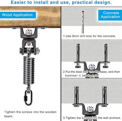 BeneLabel Boxing Bag Hanger with Spring,Heavy Duty Spring & Swivel Mount for Punching Bags, 360° Rotation, Easy to Install
