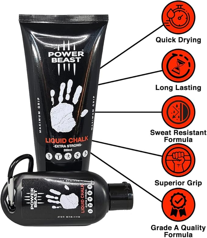 Power Beast Liquid Chalk Combo 200 + 50 ML + Chalk Ball 2.2 oz. Liquid Sports Chalk, Professional Hand Grip for Gym, Weightlifting, Rock Climbing, Gymnastics, Crossfit, Powerlifting, Pole Dance.