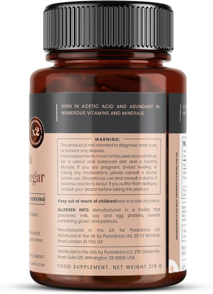 pureclinica Double Strength Apple Cider Vinegar 1000mg x 1080 Tablets (6 Bottles of 180 Tablets - 3 Years Supply)