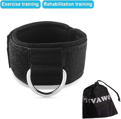 Ankle Straps Neoprene Padded Fitness Wrist Cuffs with D Ring High Strength Exercises Gym Pulley Strap for Cable Machines (Black 2 Pack)