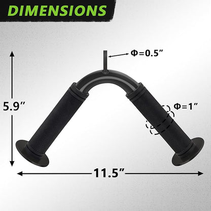 Tricep Press Down Bar, V Bar Cable Attachment, Steel with Non-Slip Rubber Grip (Black)
