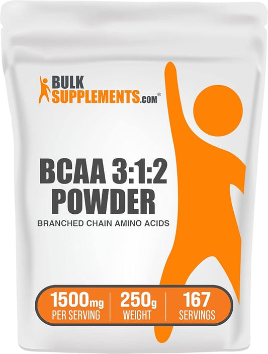 BulkSupplements.com BCAA 3:1:2 Powder - Branched Chain Amino Acids, BCAA Supplements, BCAA Powder - BCAAs Amino Acids Powder, Unflavored, 1500mg per Serving - 167 Servings, 250g (8.8 oz)