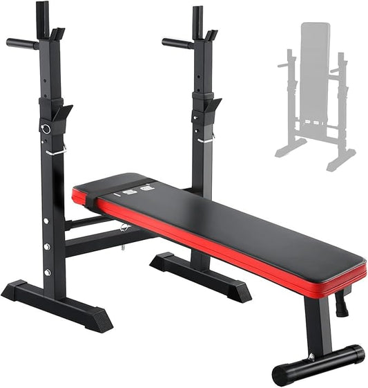 ISE Flat Adjustable Weight Bench with Barbell Rack 800LBS