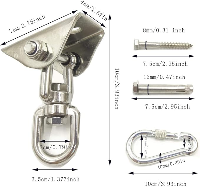 Arlai Hanging Chair Hardware Hanging Kit - Heavy Duty 360° Rotate Ultra Durable Hooks for Swing, Yoga, Playground, Gym, Punching Bag Hanger, 1000 lb Capacity