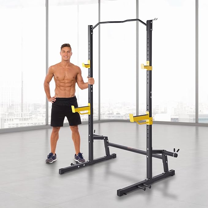 VEVOR Squat Stand - Multi-Functional Power Rack with Pull Up Bar, Hook, and Weight Plate Storage Attachment, Adjustable Power Rack Cage for Home Gym Equipment